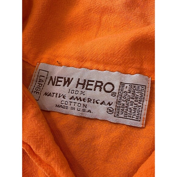 VTG New Hero Native American Size Large 100% Cotton Orange Shirt Front Tie - Picture 5 of 5